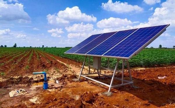 Solar-powered water pump technology supports sustainable agricultural development.