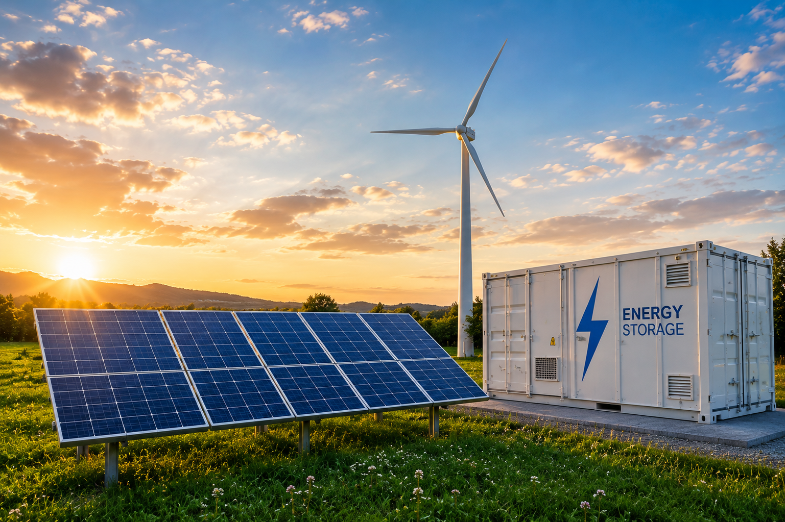 Hybrid energy topics with solar wind and energy storage