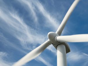 Close-up of wind turbine blades used in wind energy systems