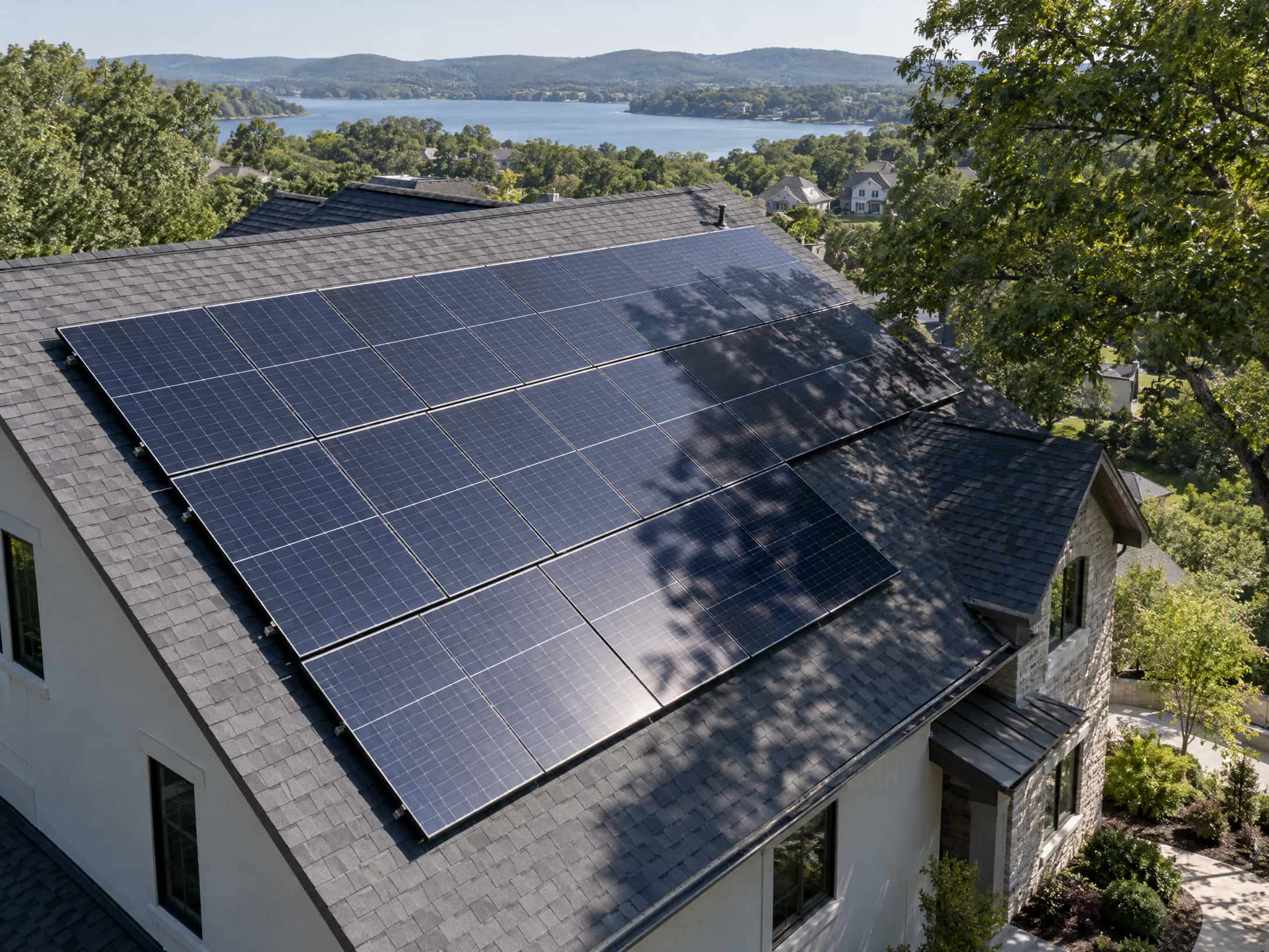 Solar array showing the effects of orientation, shade, and soiling on production