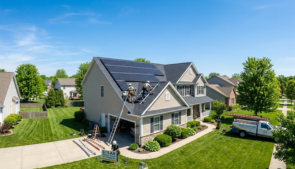 Residential rooftop solar panels installed on a North American home showing solar energy for home setup