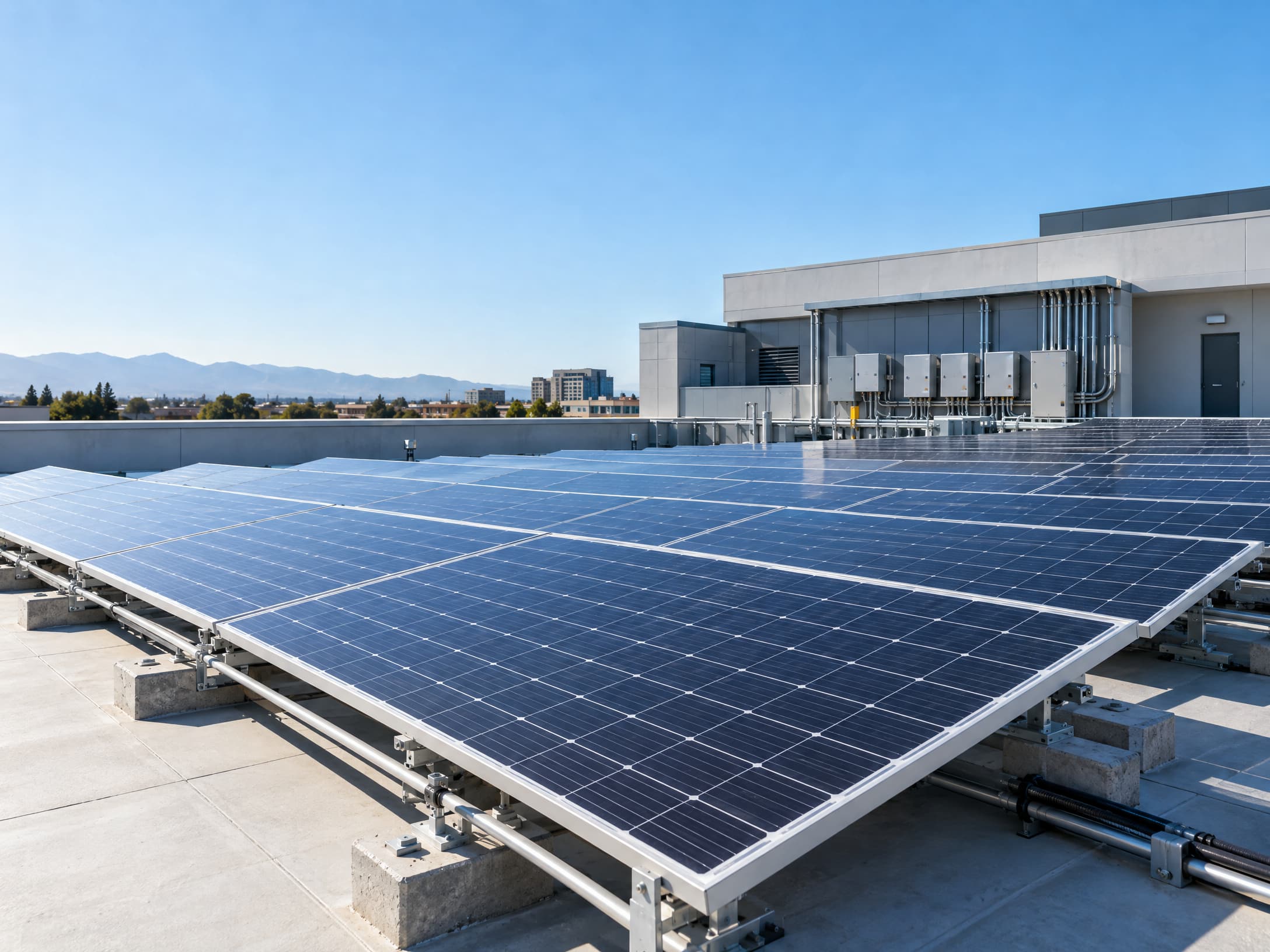 Solar modules converting sunlight into electricity at a planned solar installation